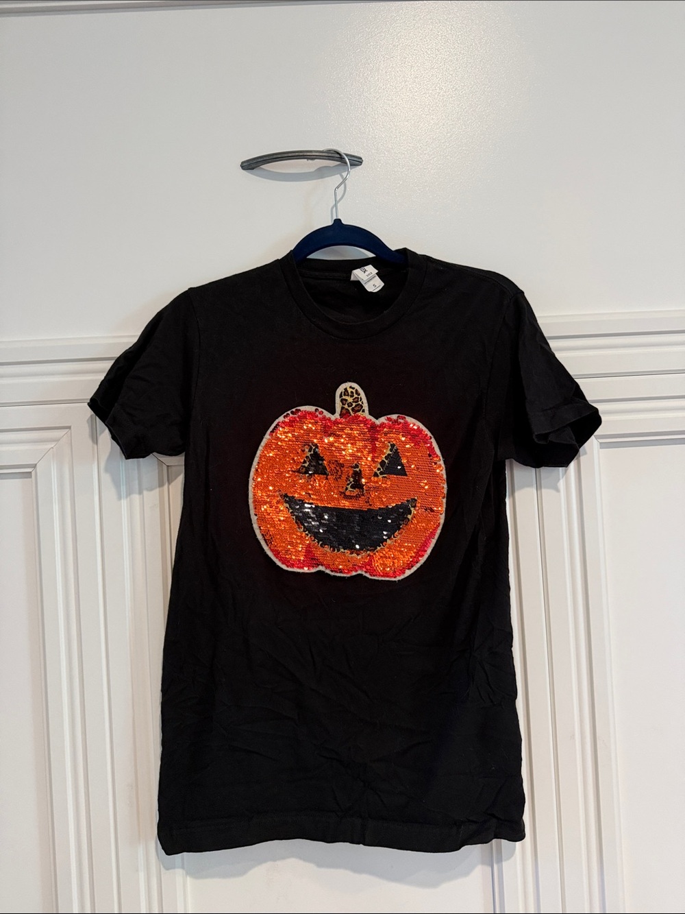 Black Halloween Pumpkin Sequin T‑Shirt S Jack-o’-lantern cheetah print